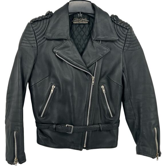 VTG 80s women's leather Hein Gericke HARLEY DAVIDSON Motorcycle Biker Jacket 38 - Picture 1 of 16